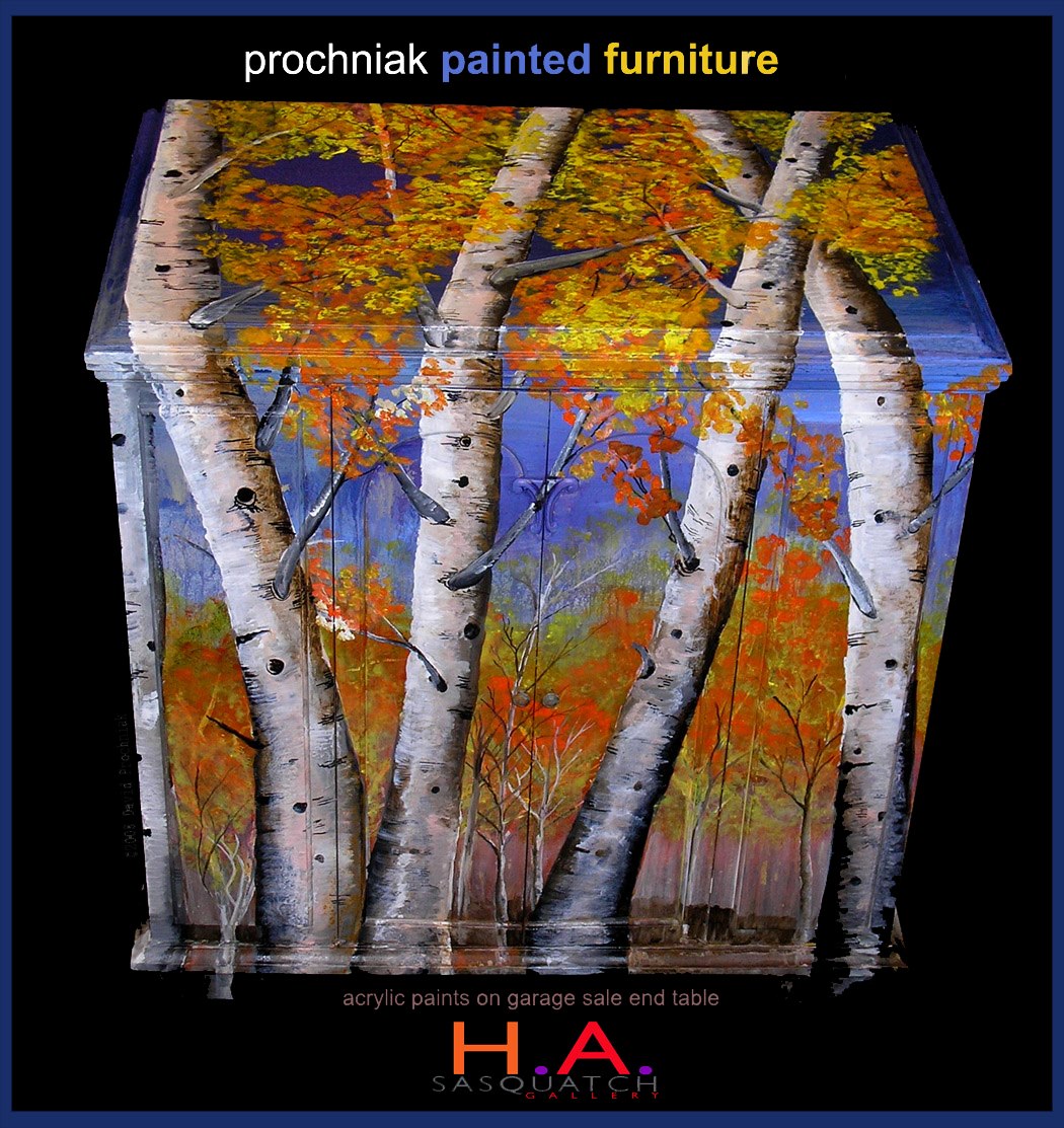 Handpainted EndTable with Birch Trees